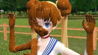 Sailor Moon playing in mud.