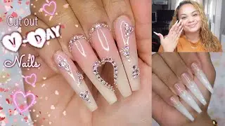 Valentines Day Cut Out Heart Nails | I was so nervous 😂 | Builder Gel Nails Tutorial