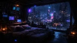 Lonely Cyberpunk Apartment at Night 🌧️ | Dark Ambient Rain