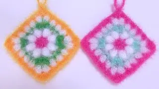 수세미뜨기/ 팝콘 사각수세미  Crochet  flower dish scrubby