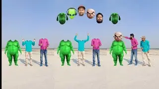 Green color fat dog vs two cute brother correct head matching funny vfx magic video😀😀