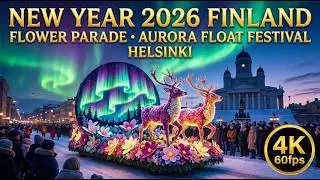 New Year 2026 Finland Flower Parade &bull; Aurora Float Festival Helsinki | Giant Flower Floats 4K 🎆❄️