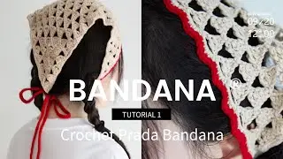 Prada Bandana Crochet Tutorial 1/Triangle Stitch Bandana | English Subtitles 三角头巾钩针教程1