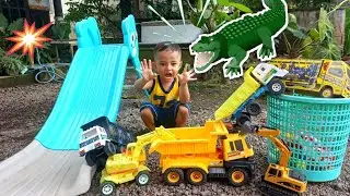 truk pasir excavator | main prosotan mencari mainan, sapi, truk oleng, bus telolet, ketemu buaya