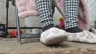 Well Worn Used Fluffy Smelly Slipper Socks Spitting Messy Play Wet Mouth Foot Fetish Tease