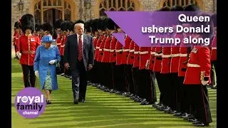 Queen ushers Donald Trump along as he inspects Guards