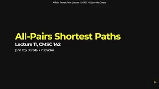 Algorithms Lecture 11 - All-Pairs Shortest Paths