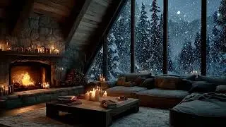 Warm Fireplace & Soft Piano Relaxing Holiday Ambience with Snowfall