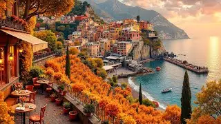 Golden Morning in Amalfi 🌇 Cozy Seaside Caf&eacute; Ambience with Soft Jazz and Ocean Reflections