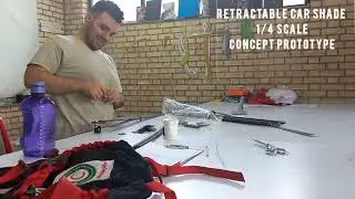 DIY retractable Car shade, Reusing Loom fiberglass stripes ,  mechanism proof of concept prototype. 