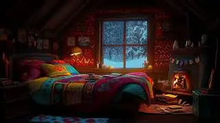 Cozy Winter Cabin Night with Fireplace, Snowstorm Sounds, and a Sleeping Dog for Deep Sleep