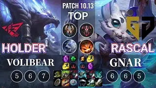 RW Holder Volibear vs GEN Rascal Gnar Top - KR Patch 10.13