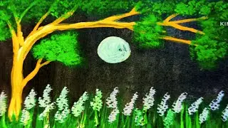 How to Draw Moonlight Night Landscape Painting | Easy Acrylic Scenery for Beginners | Easy Art 