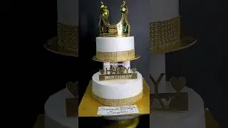 The Royal King Cake In White | Two Tier Pillars King Crown Cake | Wedding Cake | Cake For Him