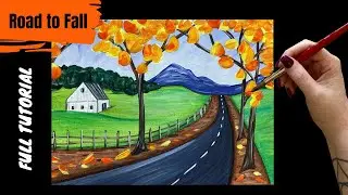 🍂🚗 EP129 'Road to Fall' easy autumn road acrylic painting tutorial for beginners