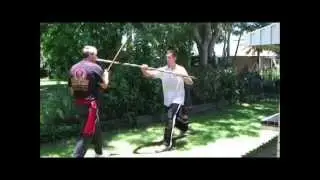 Sifu Neal Gilding Dao Sword sparing Rattan Bo Staff Simplified basic techniques black crane kung fu