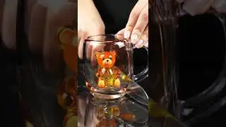 Cutting Glass coffee mug with teddy bear 🧸 ASMR #ai #shorts #viral