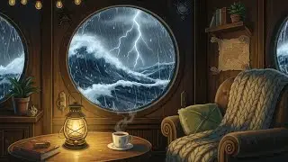 @ Ghibli-style animated || a shop travel in ocean through heavy rain thunderstorm || Cozy Ghibli 