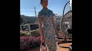 Hangzhou Faux Silk Light Blue Flora Midi Cheongsam 1062-72