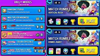 daily modes & rumble | match masters | show down | vertical rush | bombs away | dustville duel