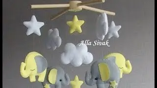 Baby Mobile, Elephant Mobile, Yellow and Grey Nursery Decor