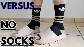 Yeezy Slide With versus Without Socks