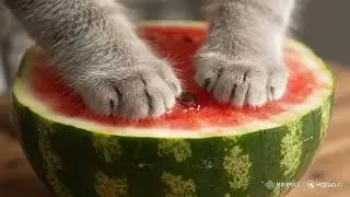 &ldquo;Cute Cat Paws on Juicy Watermelon 🍉🐾&rdquo;#CatPaws#Watermelon#CuteCat#SummerVibes#CatLovers