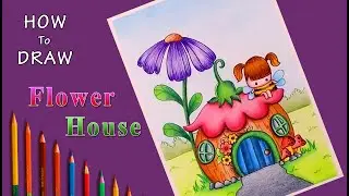 How To Draw Flower House/Cartoon House Drawing/Cartoon Scenery/Pencil Scenery Drawing