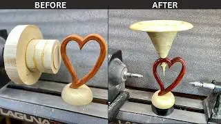 #woodturning  Padauk &  Poplar Heart Vase (with a tenon #fail and flying bowl)