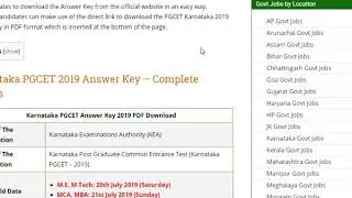 Karnataka PGCET Answer Key 2019 PDF Download