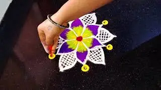 Beautiful small and easy rangoli design #flowersrangoil#first video#festivalrangoli #rangolidesigns 