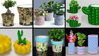 6 Ideas of Cement Flower Pot || Beautiful Flower vase making - সিমেন্ট দিয়ে ৬টি ফুলদানি তৈরি দেখুন ।