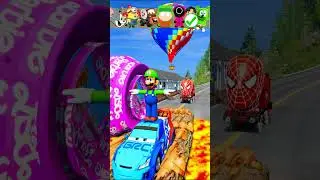 Gummy Bear & Sprunki & Crazy Frog & Spiderman Train & Squid Game VS Barbie in BeamNG.Drive part-130
