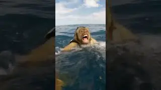 Monkey Slips & Falls in Water 😱Monkey Goes Splash! 😂💦Monkey Accident Caught on Camera 😲#shorts