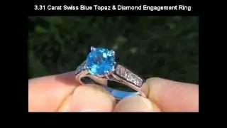 PRETTY Swiss Blue Topaz & Diamond Ring solid 14K Gold