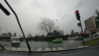 France , Amiens tour in city by  car under the rain,4k