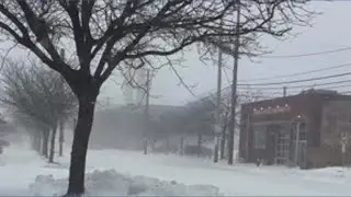 A look at Lakeside Avenue in Downtown Cleveland amid snow and wind