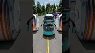 Colorful Capsule Buses vs Big Bollards #beamngdrive #beamng #bus