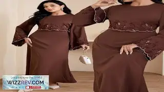 Veilorie Women's Elegant Embroidered Flare Sleeve Arabic Style Dress Autumn SHEIN
