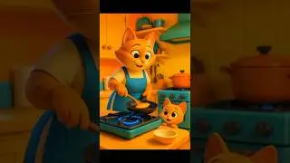 Cat Mom & Kitten Enjoying Delicious Fish Fry #cat #cartoon #shorts #cute #best #video #viral #3d #ai