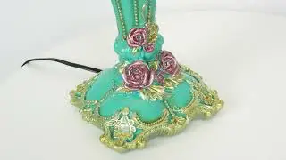 Aeyee Lovely Table Lamp with Fabric Lampshade, Antique Flower Decorative Bedside Desk Lamp (Green)
