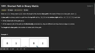Leetcode - 1091. Shortest Path in Binary Matrix | Live Solution with Explanation & Explanation