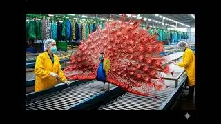 Inside the Secret Peacock Feather Factory: Shocking Automatic Production of Luxury Fashion