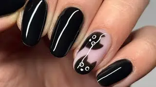 Spooky Black Cat Halloween Nail Art Tutorial 🐈&zwj;⬛🎃