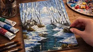 When Brush and Palette Knife Come Together to Create a Winter Landscape| Oilpainting tutorail 