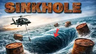 Shipwreck Disaster: Oil Barrels Dragged Into a Massive Sinkhole, U.S. Military Steps In.
