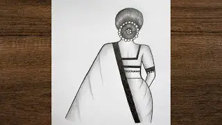 How to draw a Girl with saree drawing / traditional girl drawing / Easy girl drawing 