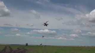 Footage of Mi-8 helicopter crews in action with electronic warfare systems on board