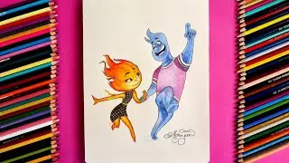 Elemental || Drawing Ember & Wade with Colored Pencils ||Speed Drawing