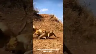 A wild boar suddenly attacks a herd of lions. #ytshorts #animals #wildlife #funnyvideo #funnyviral